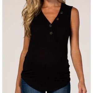 PINKBLUSH Black Button Ribbed Maternity Tank Top